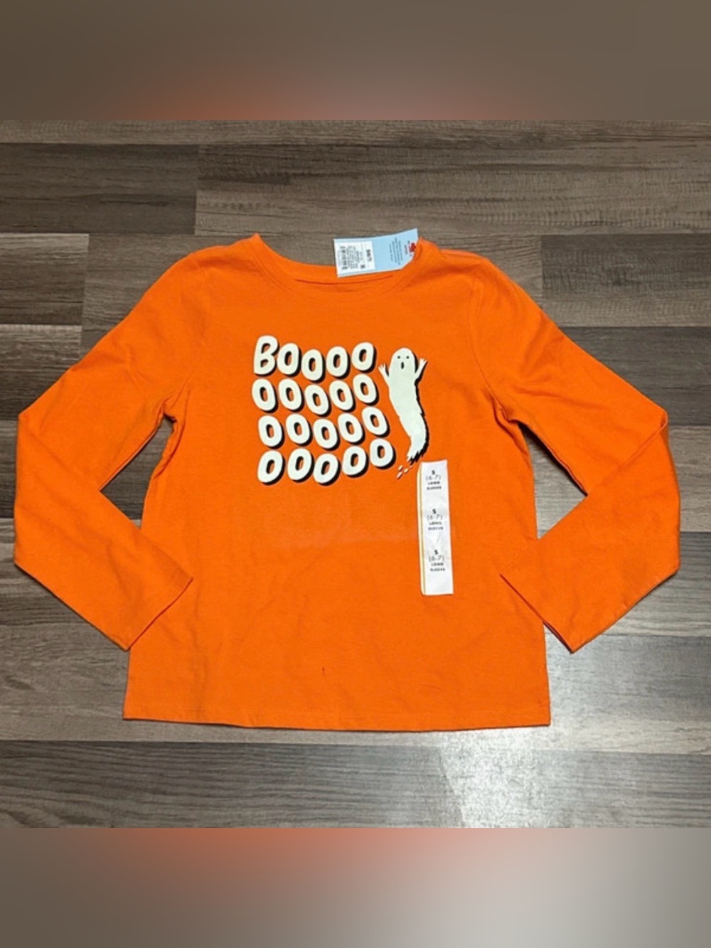 Cat & Jack Kids Orange Halloween 'Boooo' Graphic Long-Sleeve Shirt size small